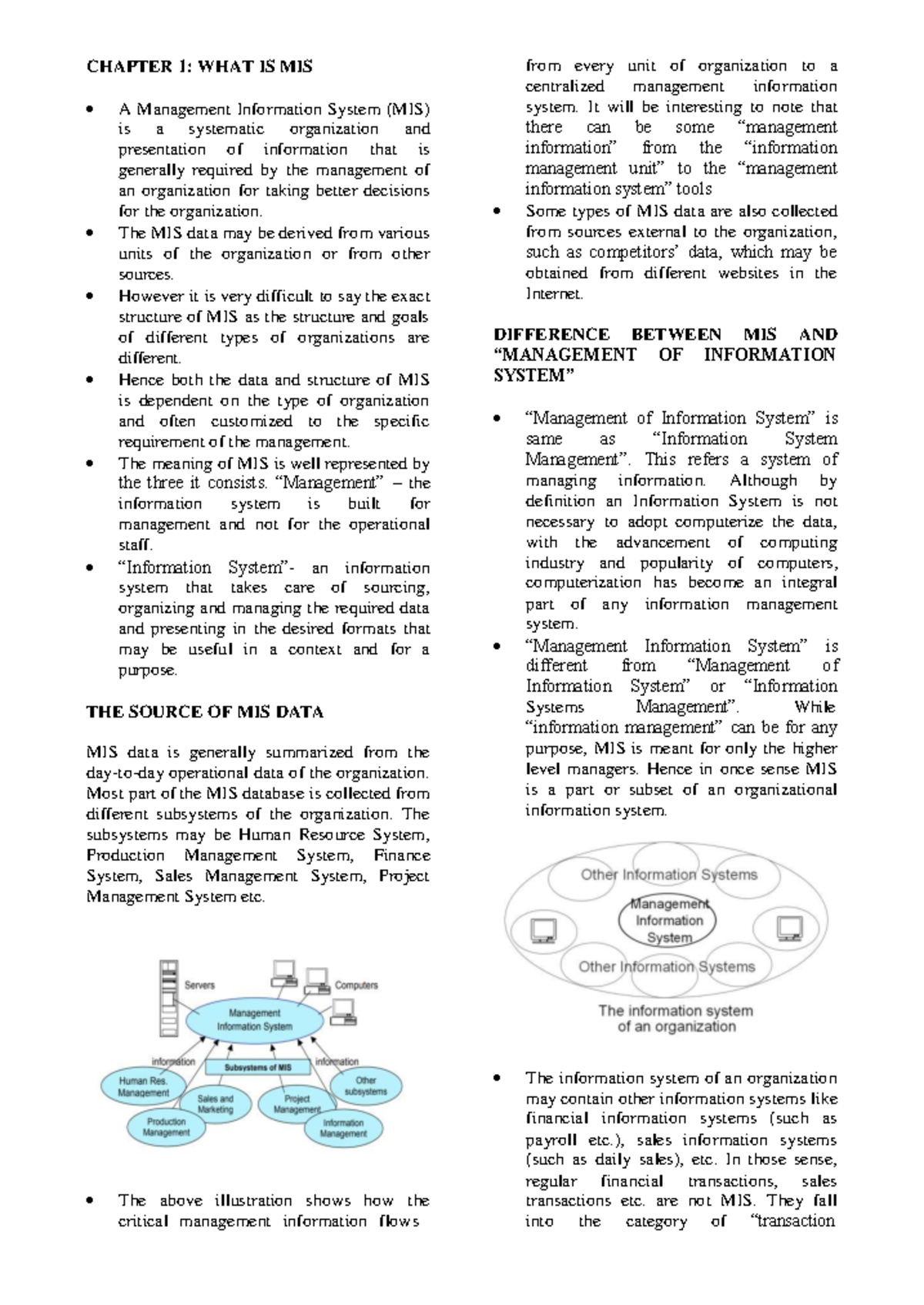 Chapter 1- WHAT IS MIS - A Management Information System (MIS) is ...