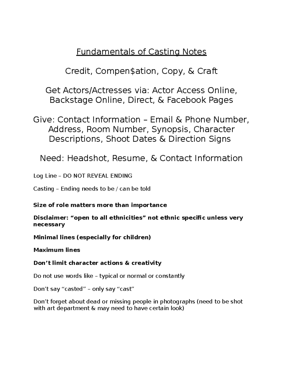 Fundamentals of Casting Notes Fundamentals of Casting Notes Credit