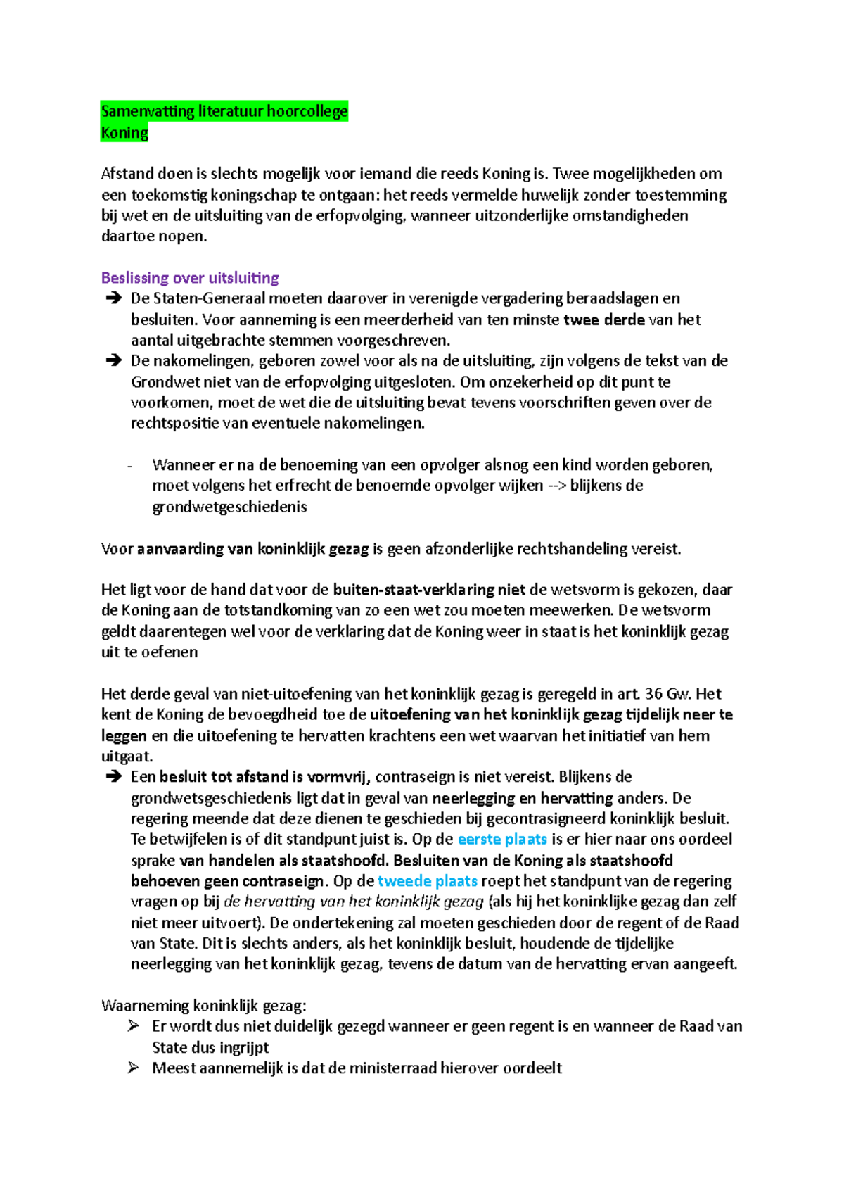 B2 Staatsrecht I Week 2 Hoorcollege/werkcollege - Samenvatting ...