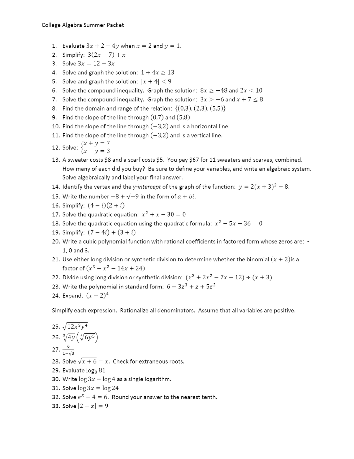 College Algebra - MATH-121-46479 - Studocu