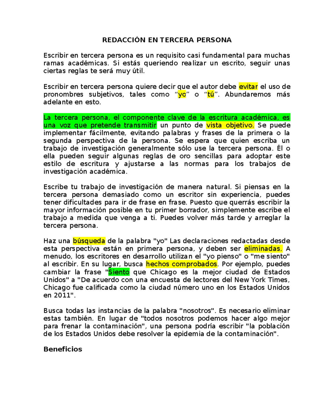 RedaccióN EN Tercera Persona - REDACCIÓN EN TERCERA PERSONA Escribir en