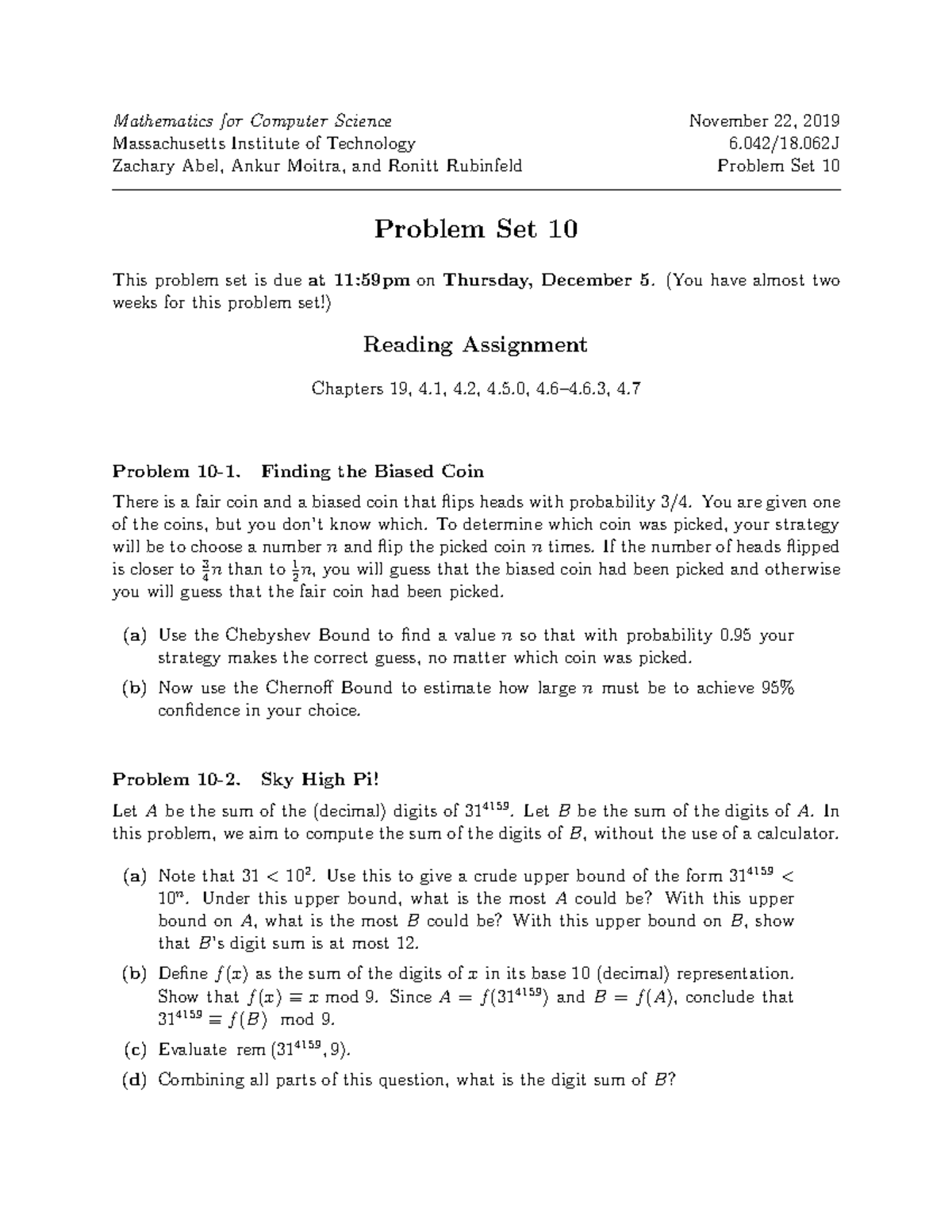 Problem Set 10 Problems - Mathematics for Computer Science November 22 ...