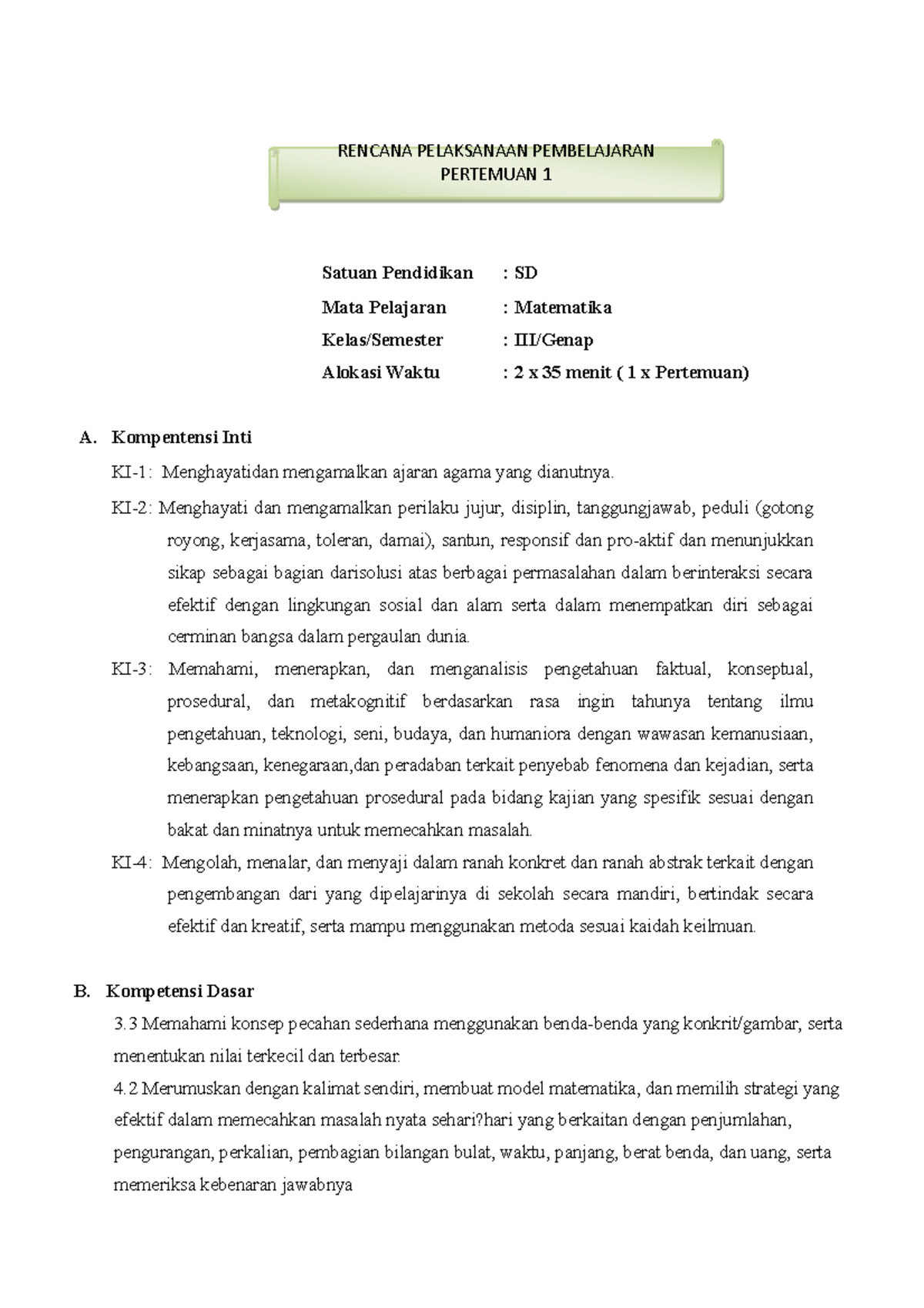RPP Test - RPP pendidikan - Satuan Pendidikan : SD Mata Pelajaran ...