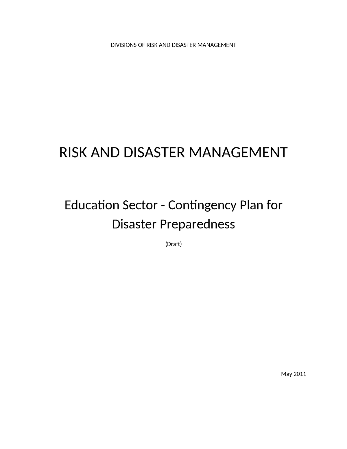 Education Contingency Plan - DIVISIONS OF RISK AND DISASTER MANAGEMENT ...