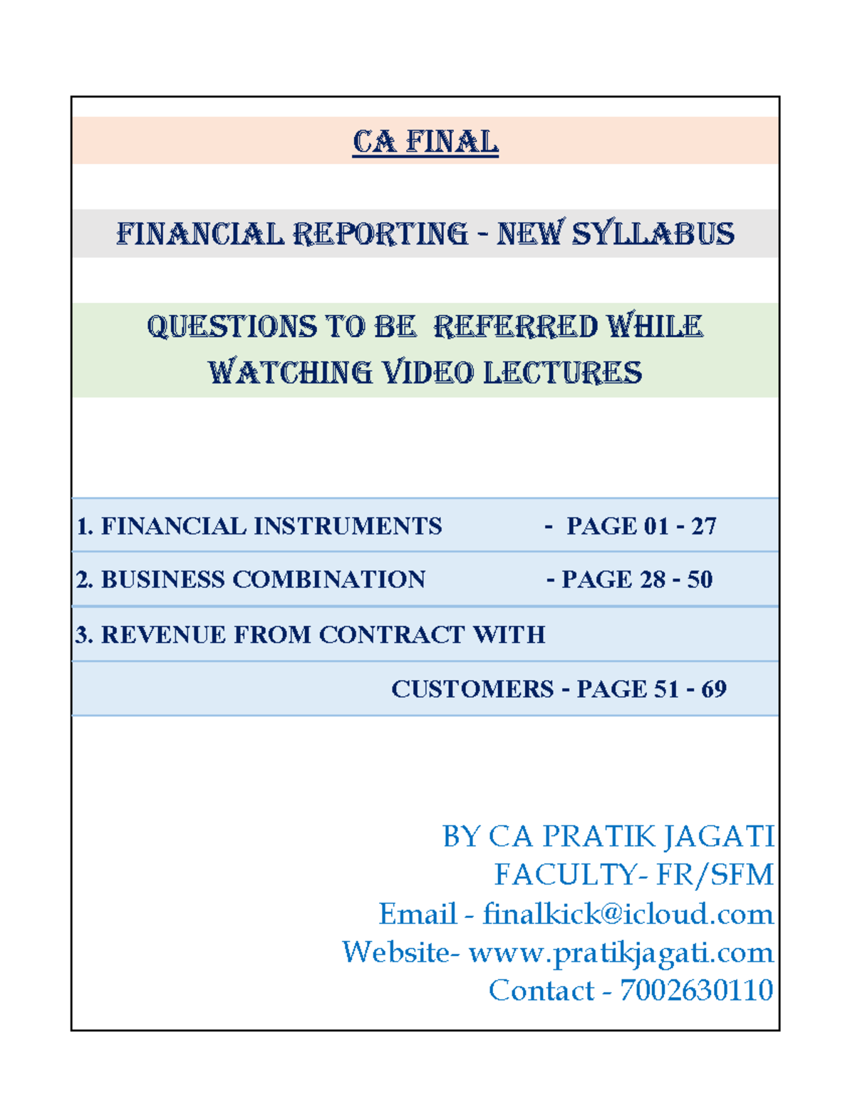 FR Questions - CA FINAL FINANCIAL REPORTING - NEW SYLLABUS Questions To ...