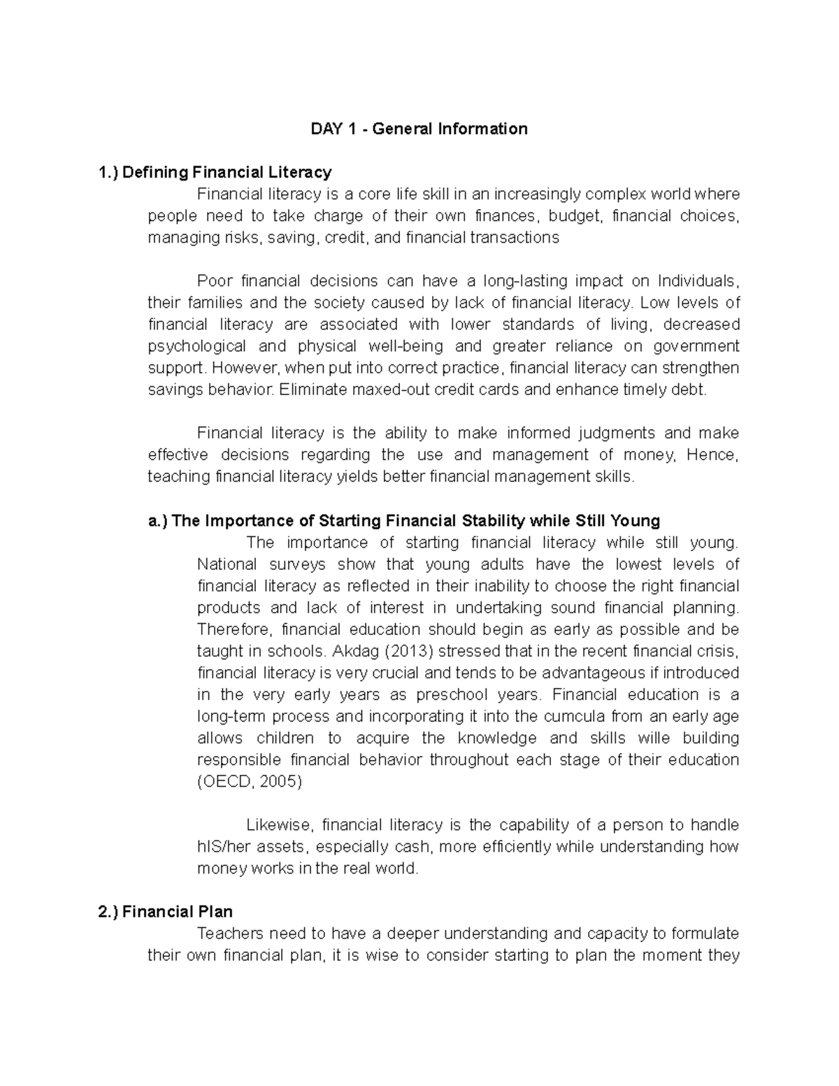 Financial Literacy concept notes compilation draft#1 G5 - DAY 1 ...