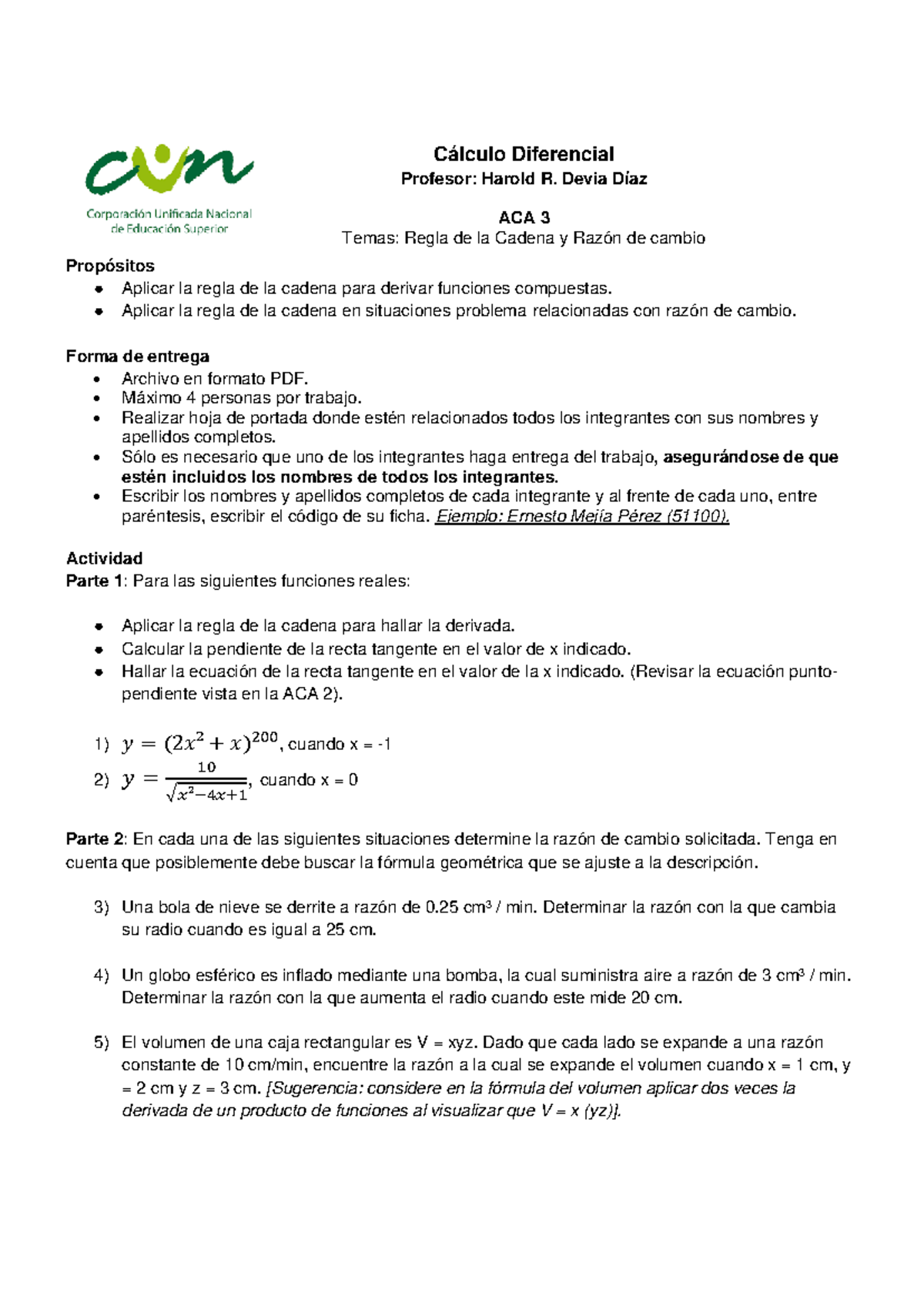Cálculo ACA 3 - documento de calculos - Cálculo Diferencial Profesor ...