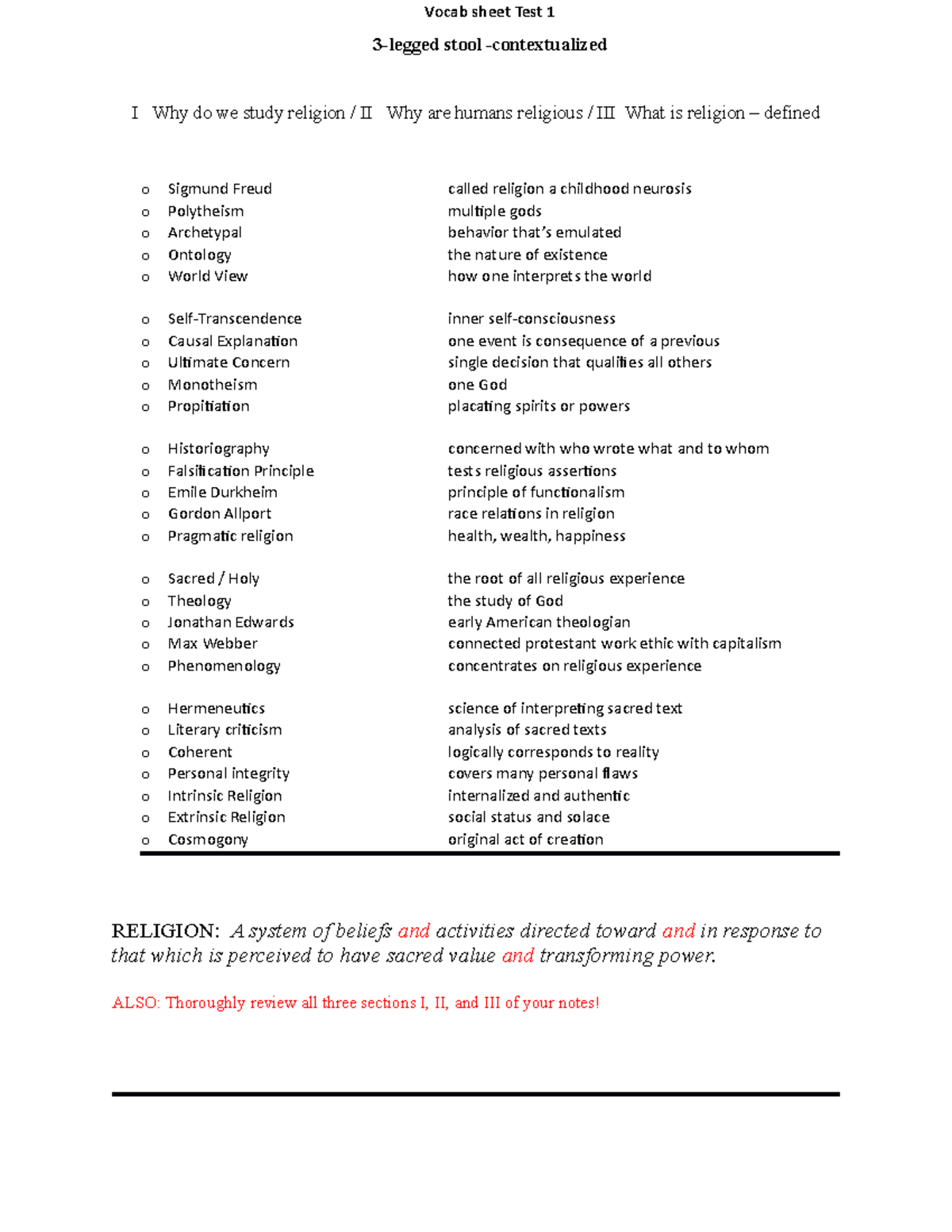 Vocab and study sheet Dr. Derby Vocab sheet Test 1 3legged stool