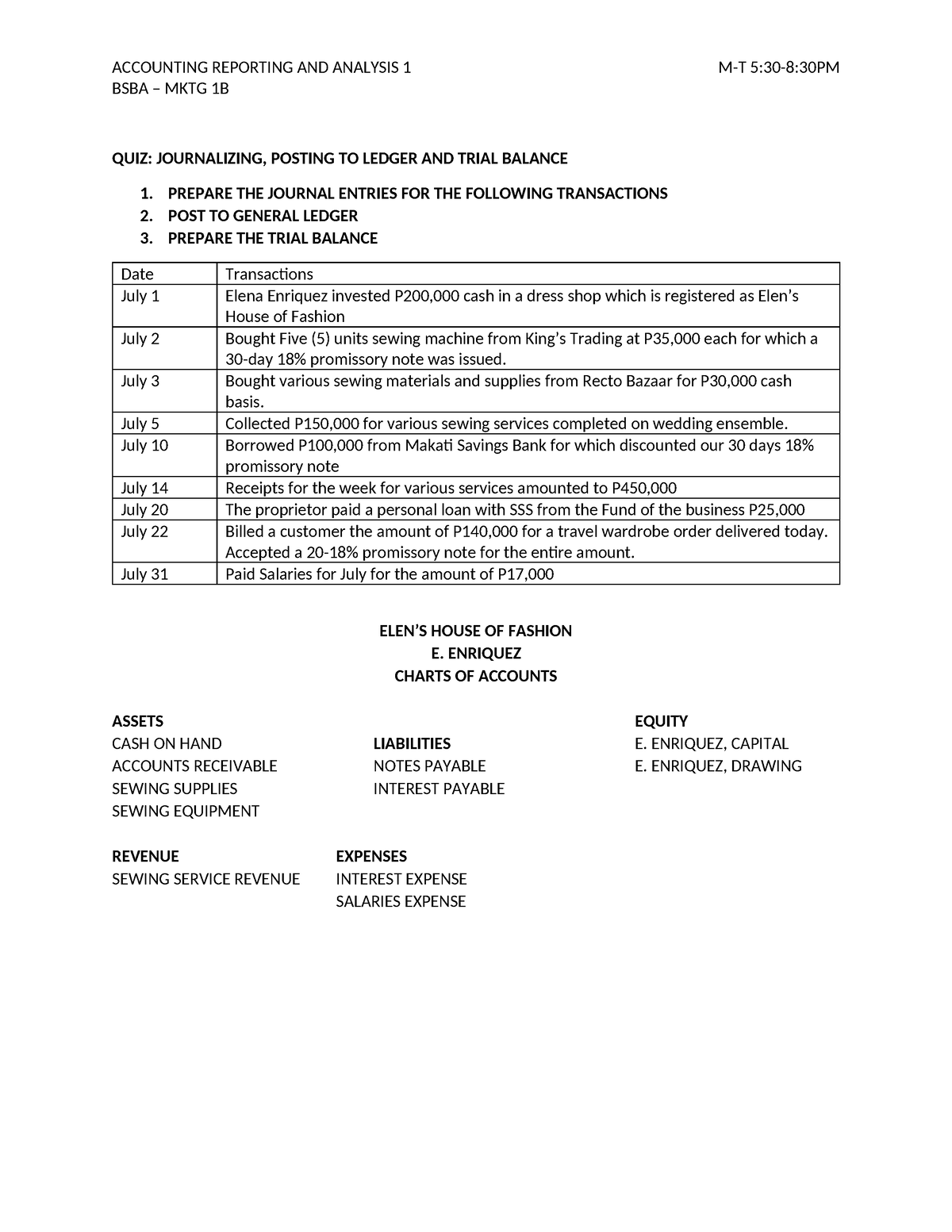 Quiz- Step 2 To 4 - Mnjbn - Accounting Reporting And Analysis 1 M-t 5: 