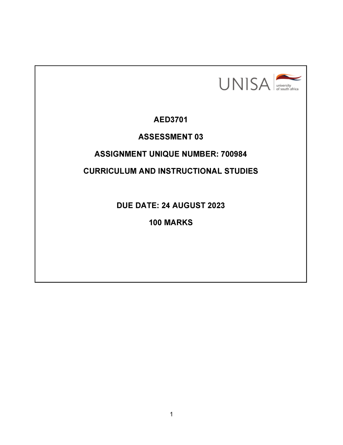 AED3701 Assessment 3 11 August - 24 August 2023 230820 120335 - AED ...