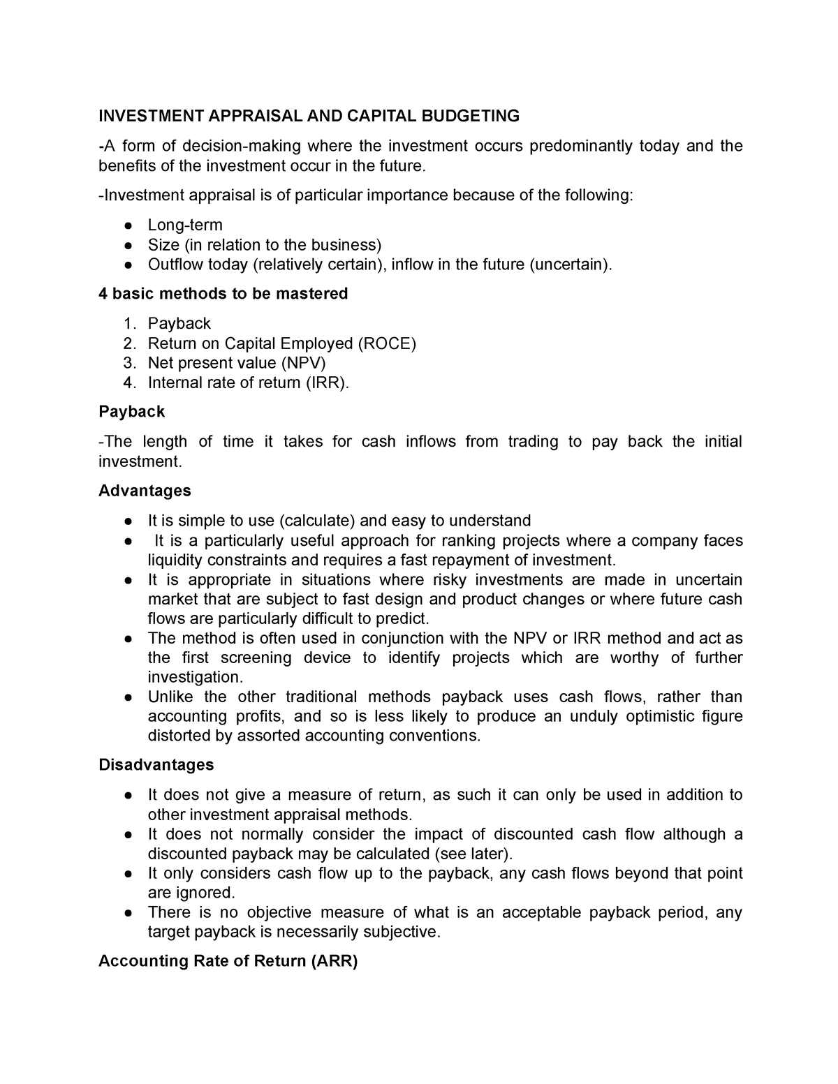 Investment Appraisal AND Capital Budgeting -notes - INVESTMENT ...