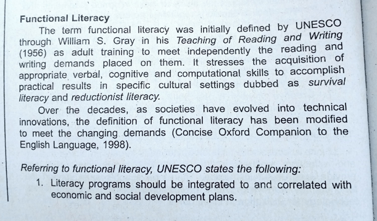 Benlac - Functional Literacy The Term Functional Literacy Was Initially ...