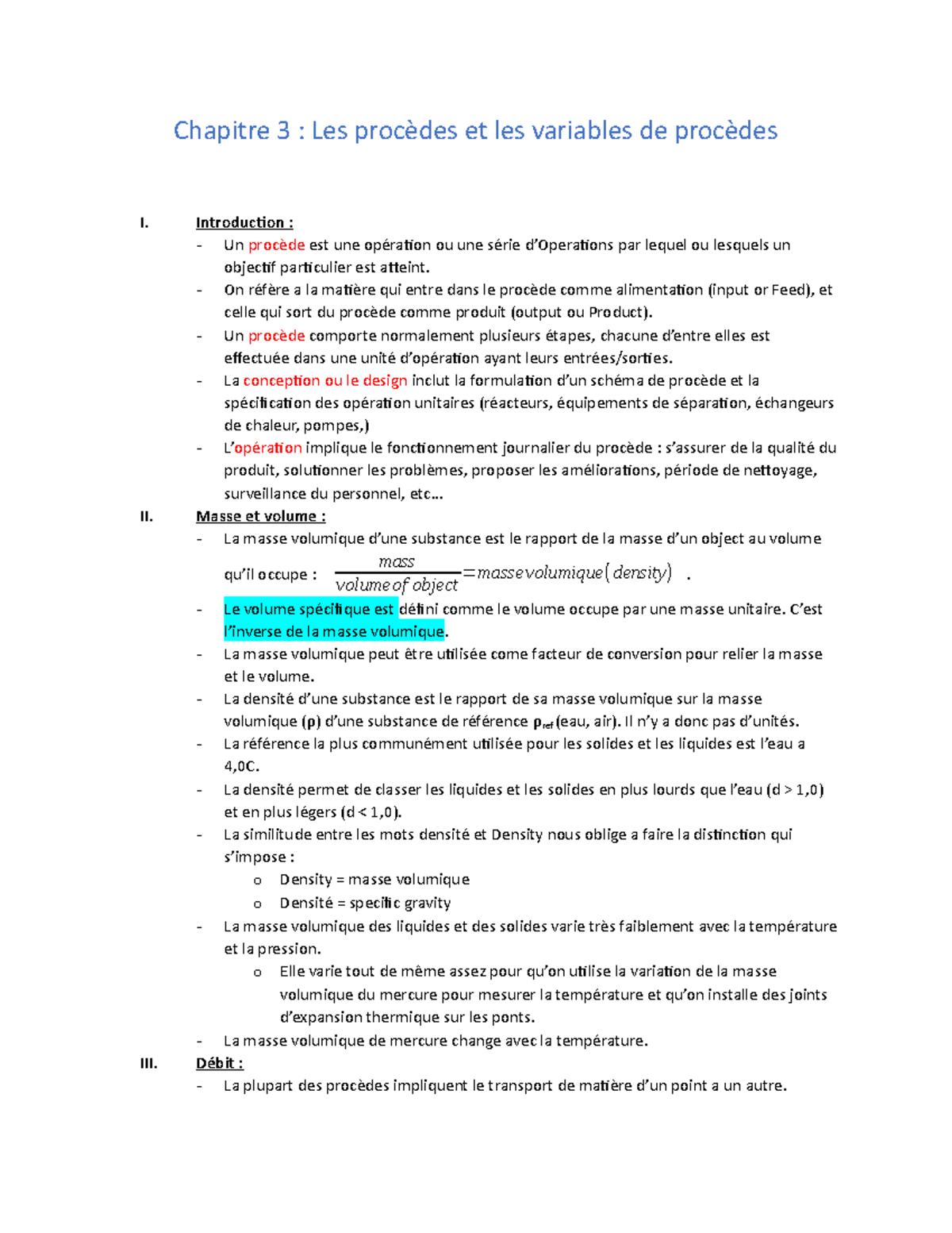 Chapter 3 notes. - Chapitre 3 : Les procèdes et les variables de ...