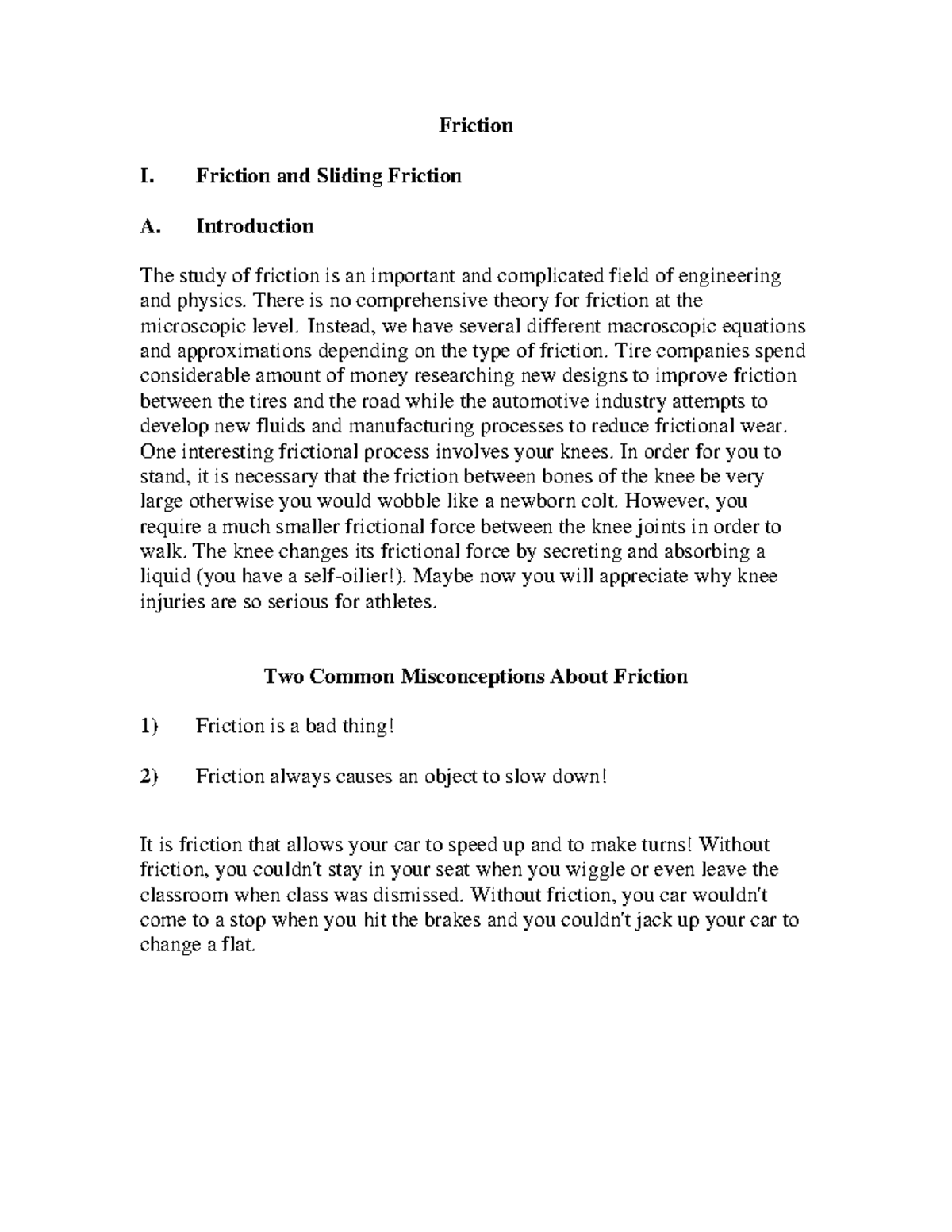 Friction Notes part 1 - Friction I. Friction and Sliding Friction A ...