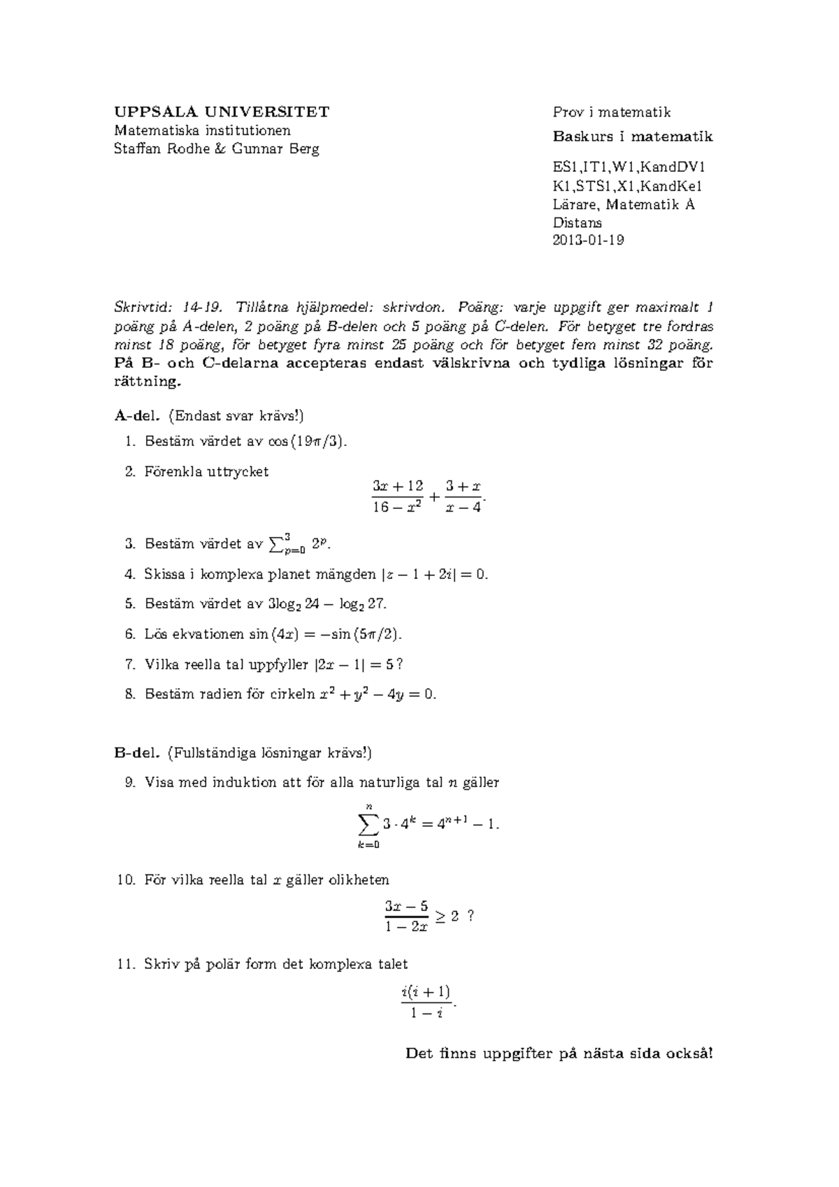 Exam 19 January 2013, Questions And Answers - A-del & B-del & C-del ...