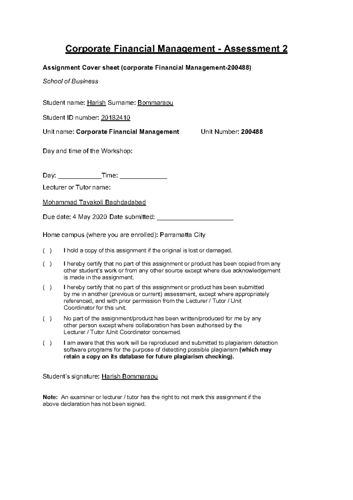 Corporate Financial Management - Task 2 - Corporate Financial ...