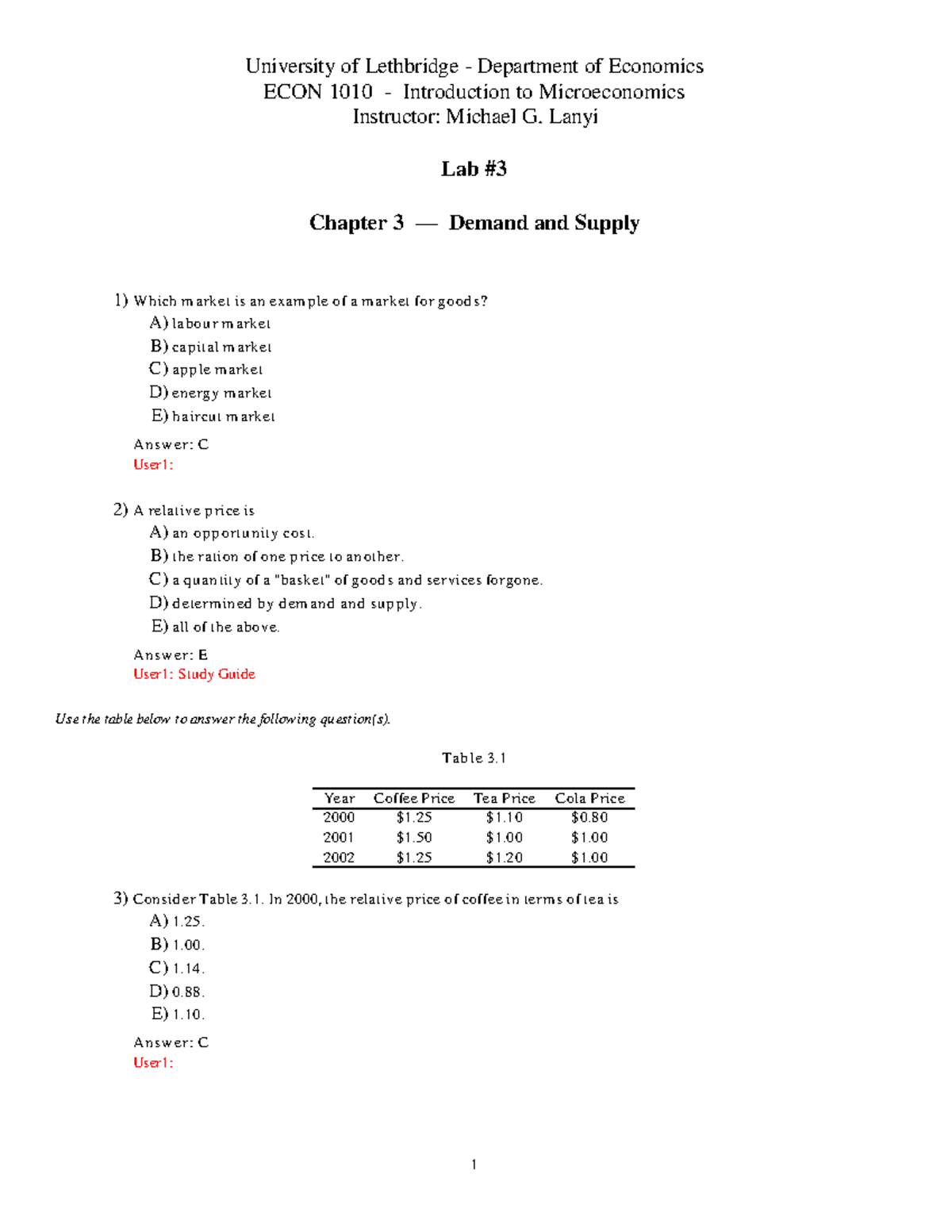 CH 3 ANS past exam bank University of Lethbridge Department of