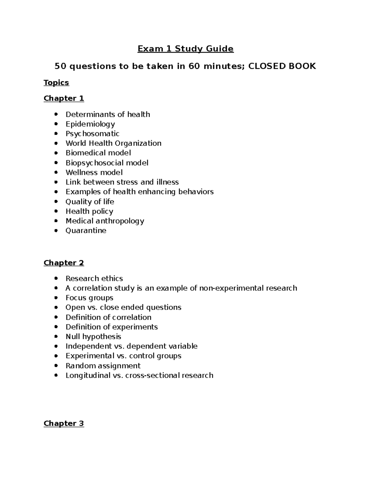 Exam Study Guide - Exam 1 Study Guide 50 Questions To Be Taken In 60 ...