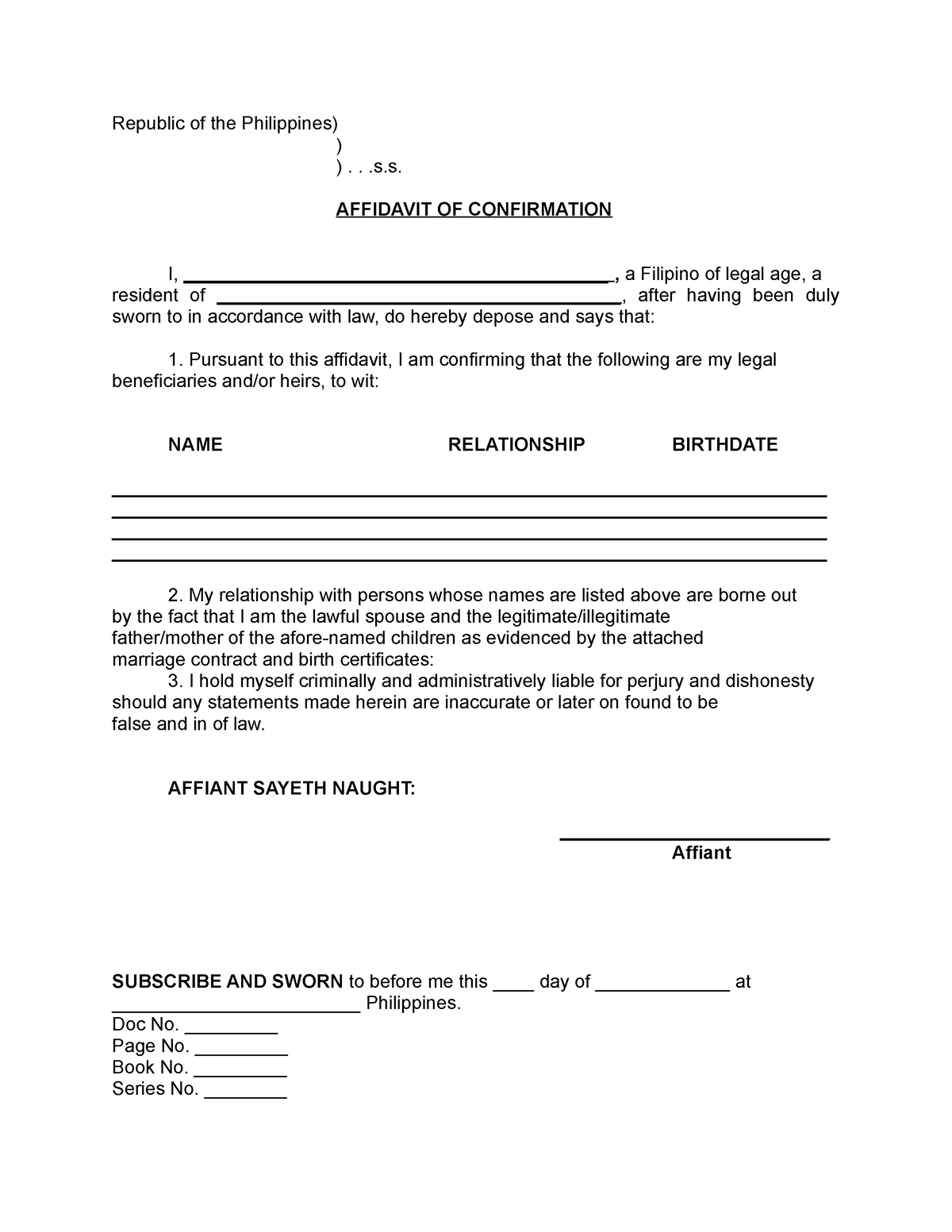 Affidavit-OF- Confirmation - Republic of the Philippines) ) ).. .s ...