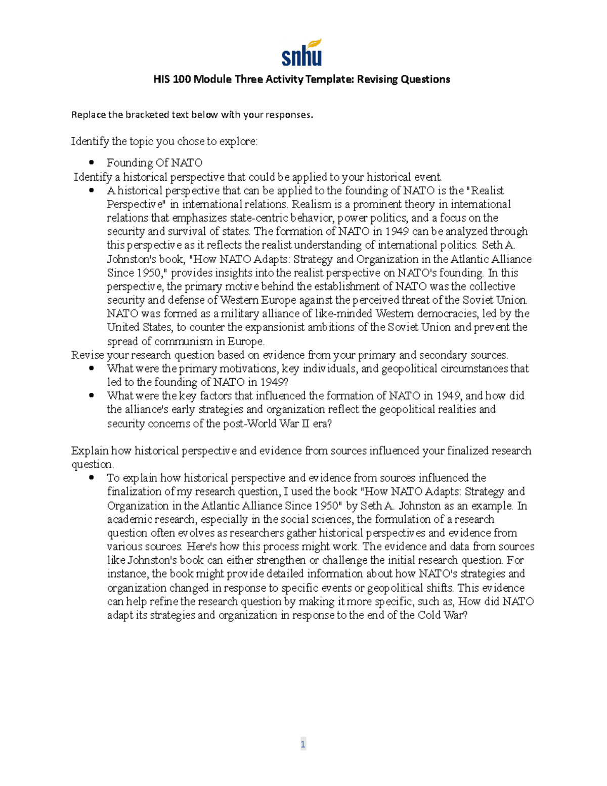 HIS 100 Module Three Activity Revising Questions Template - HIS 100 ...