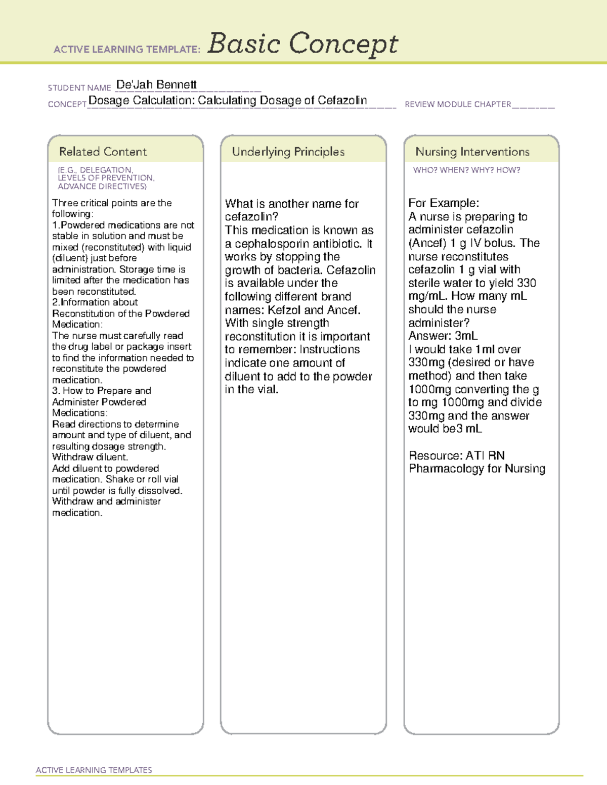 Dosage Calculations ATI Basic Concept Template