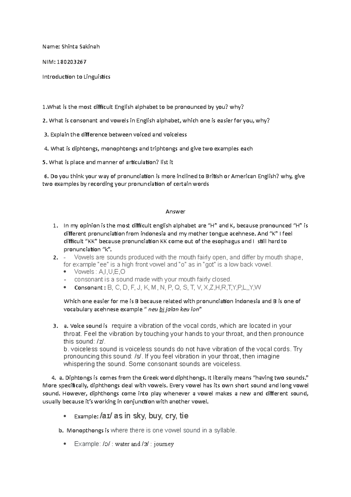 phonetics and phonology linguistics - Name: Shinta Sakinah NIM ...