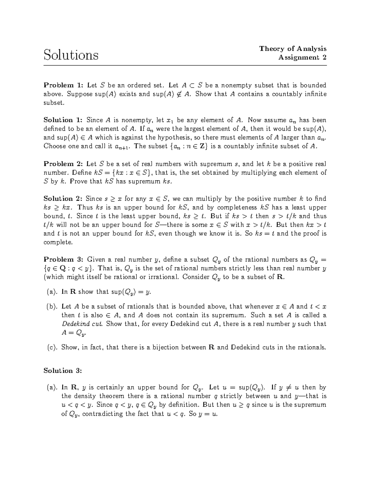 11 Homework 03 Solution - Solutions Theory of Analysis Assignment 2 ...