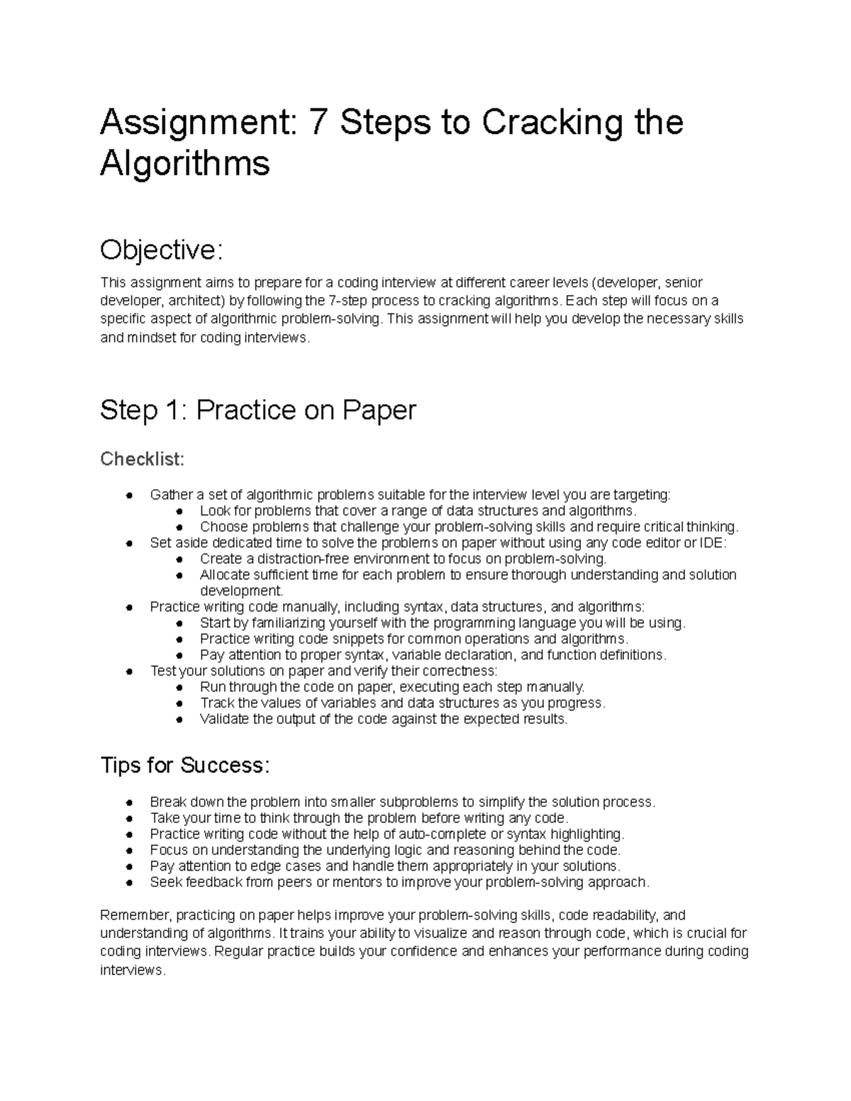 Assignment 7 Steps to Cracking the Algorithms - Assignment: 7 Steps to ...
