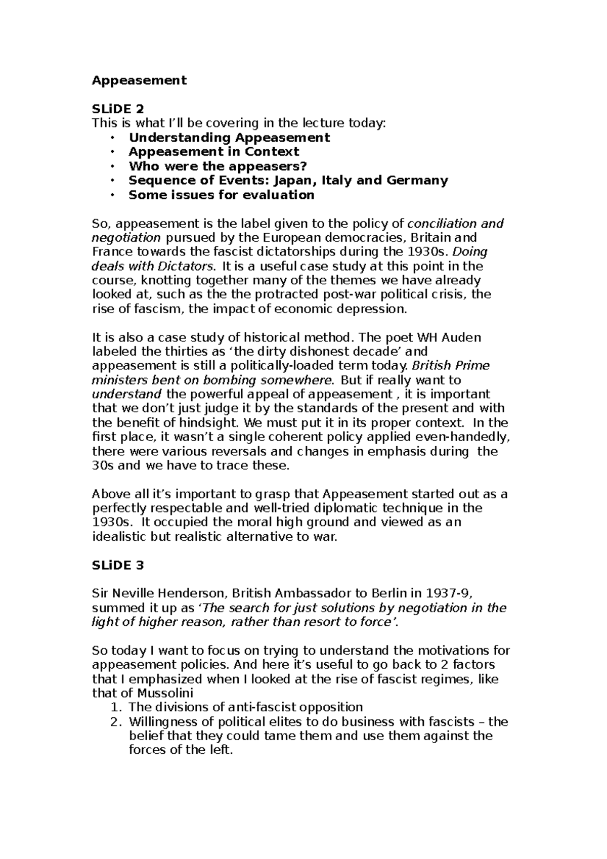 Appeasement(1) Appeasement Notes useful for exam revision
