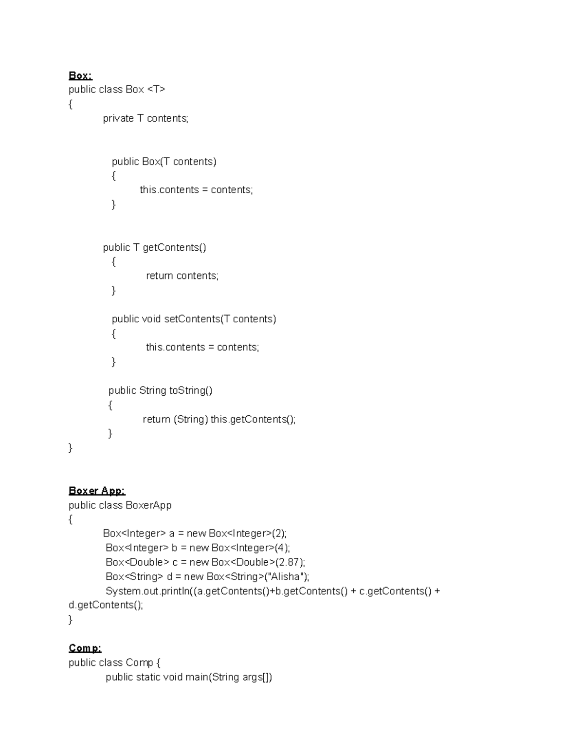 WK 08 WK 09 Lab solutions - Box: public class Box { private T contents ...