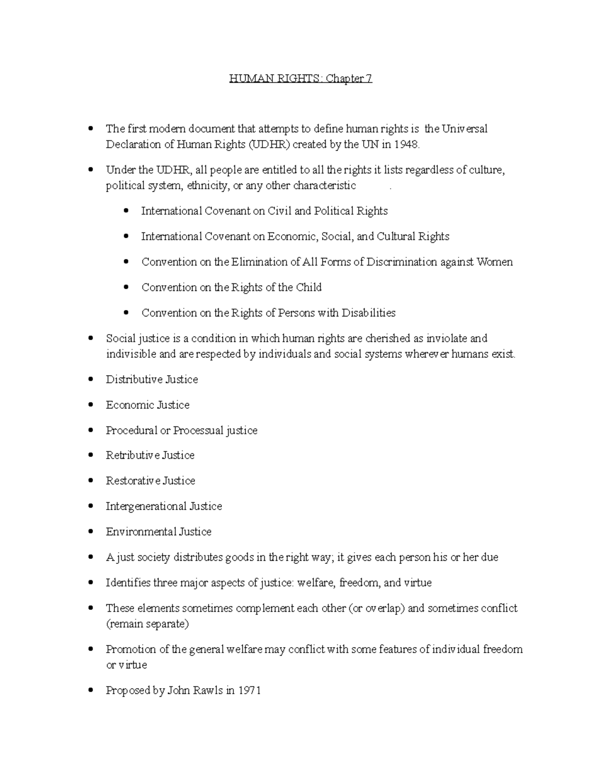 Human Rights - Lecture notes 4-7 - HUMAN RIGHTS: Chapter 7 The first ...