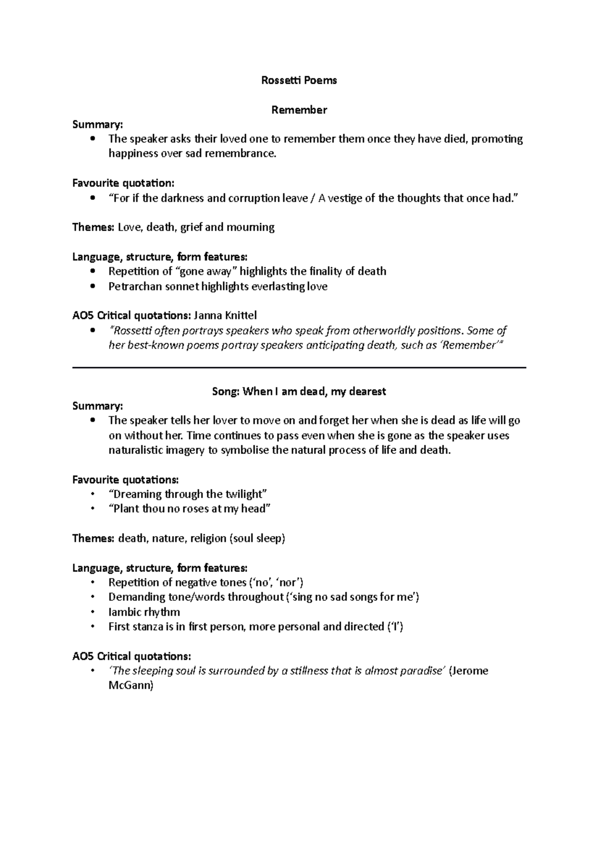 Rossetti Poems Summary and Analysis (Remember, Song, Twice, Shut Out ...