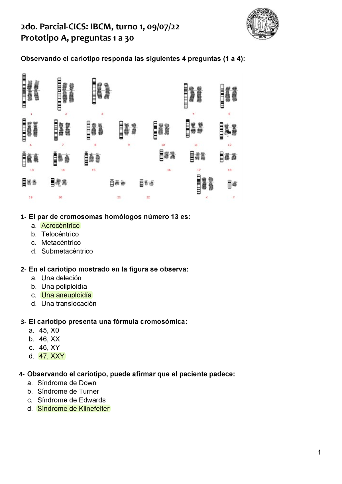 Parcial IBCM Turno 1 Prototipo A Respuestas Marcadas - Prototipo A ...