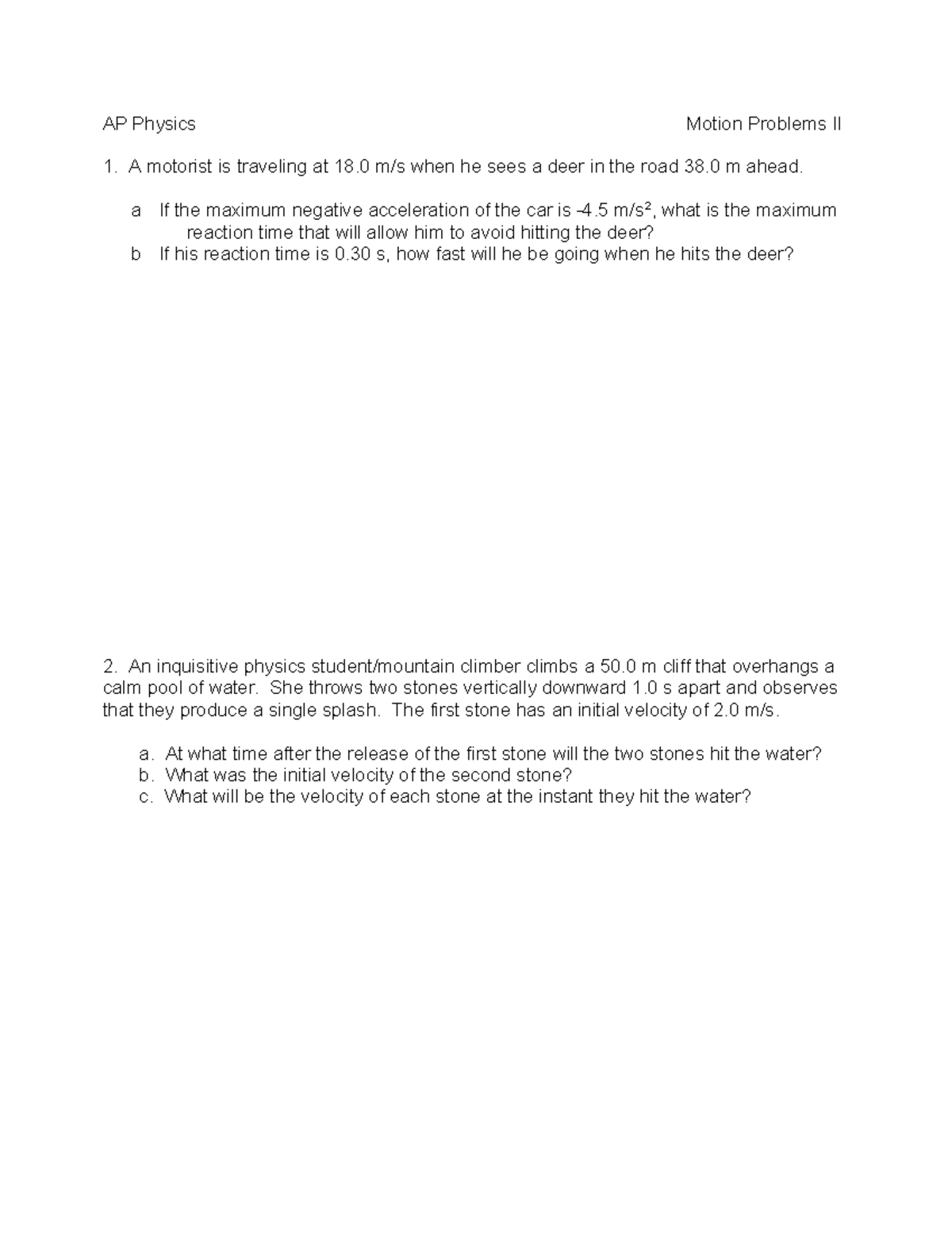 APP ch 3 II - This practice is for - AP Physics Motion Problems II A ...