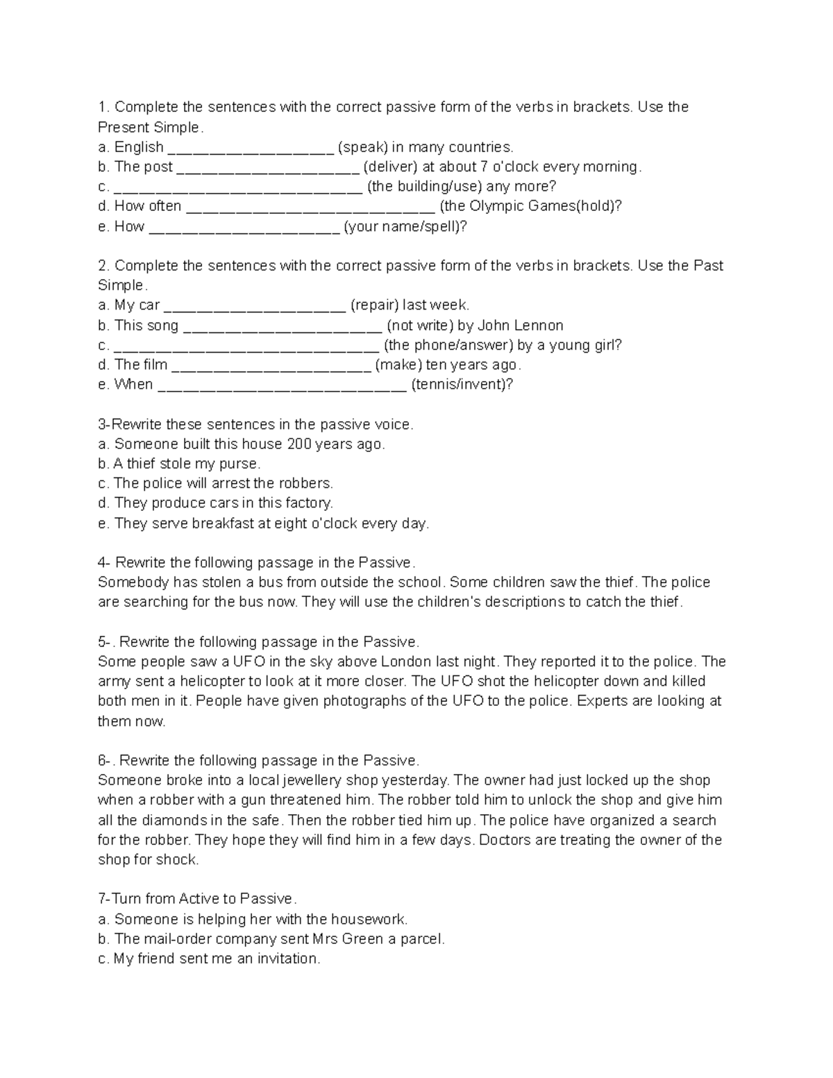 Active Passive- 12360 - Complete the sentences with the correct passive ...