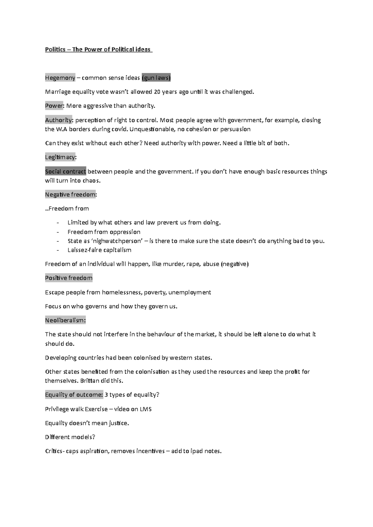 Politics - Notes from sem1 - Politics – The Power of Political ideas ...