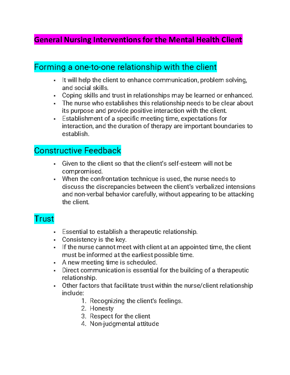 General Nursing Interventions for the Mental Health Client - Coping ...