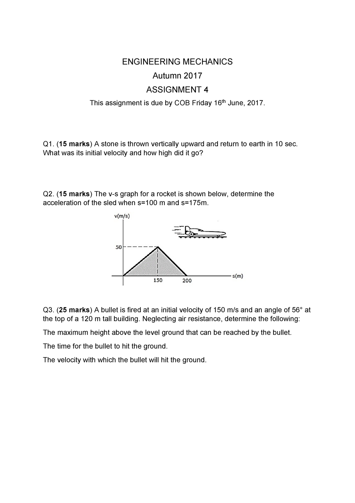 engineering mechanics assignment questions