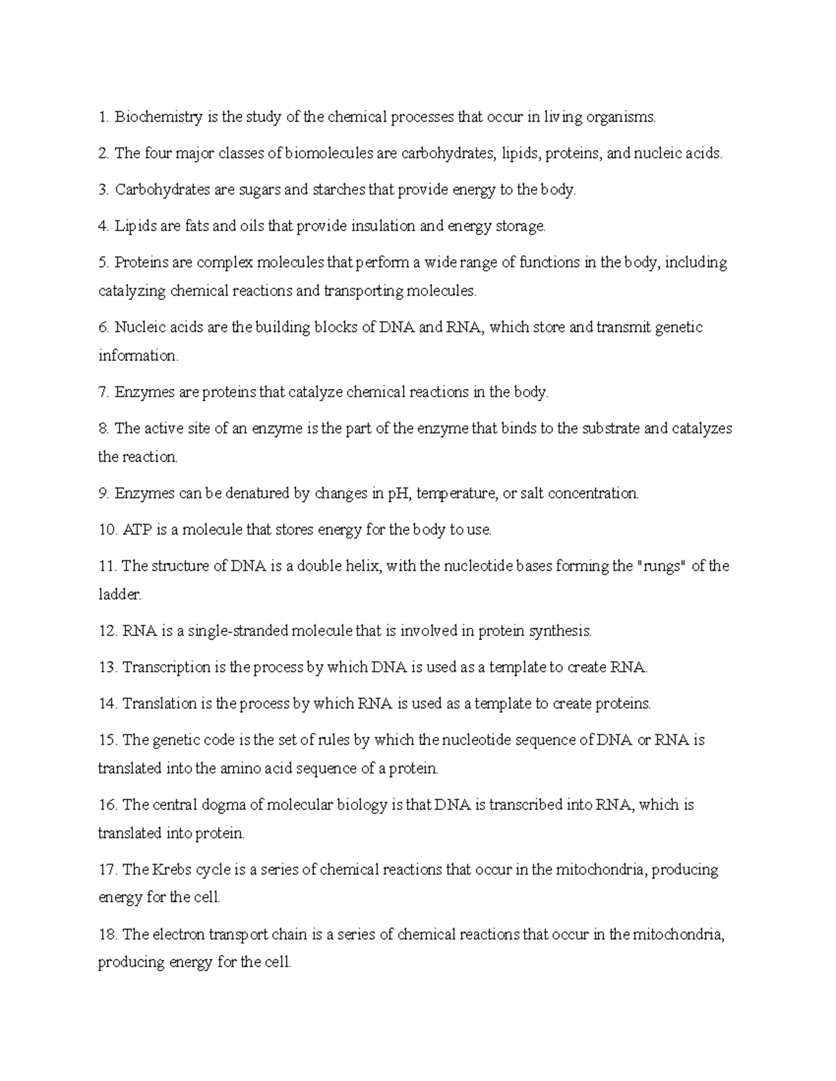 Biochemistry notes - Biochemistry is the study of the chemical ...