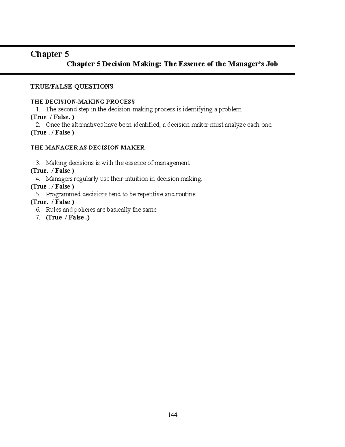 Ch 6 Decision Making Qus. Final - Chapter 5 Chapter 5 Decision Making ...