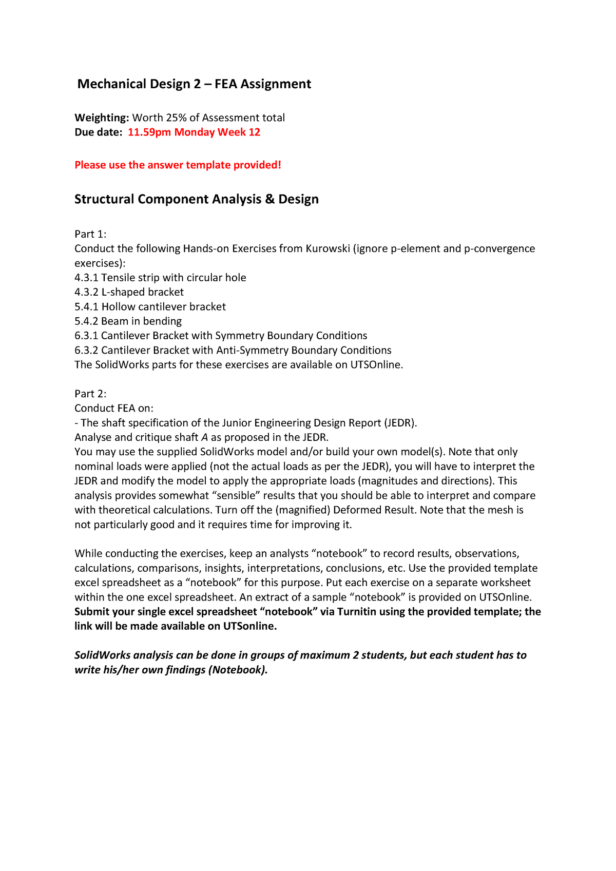 MD2 48650 FEA Assignment - Mechanical Design 2 – FEA Assignment ...