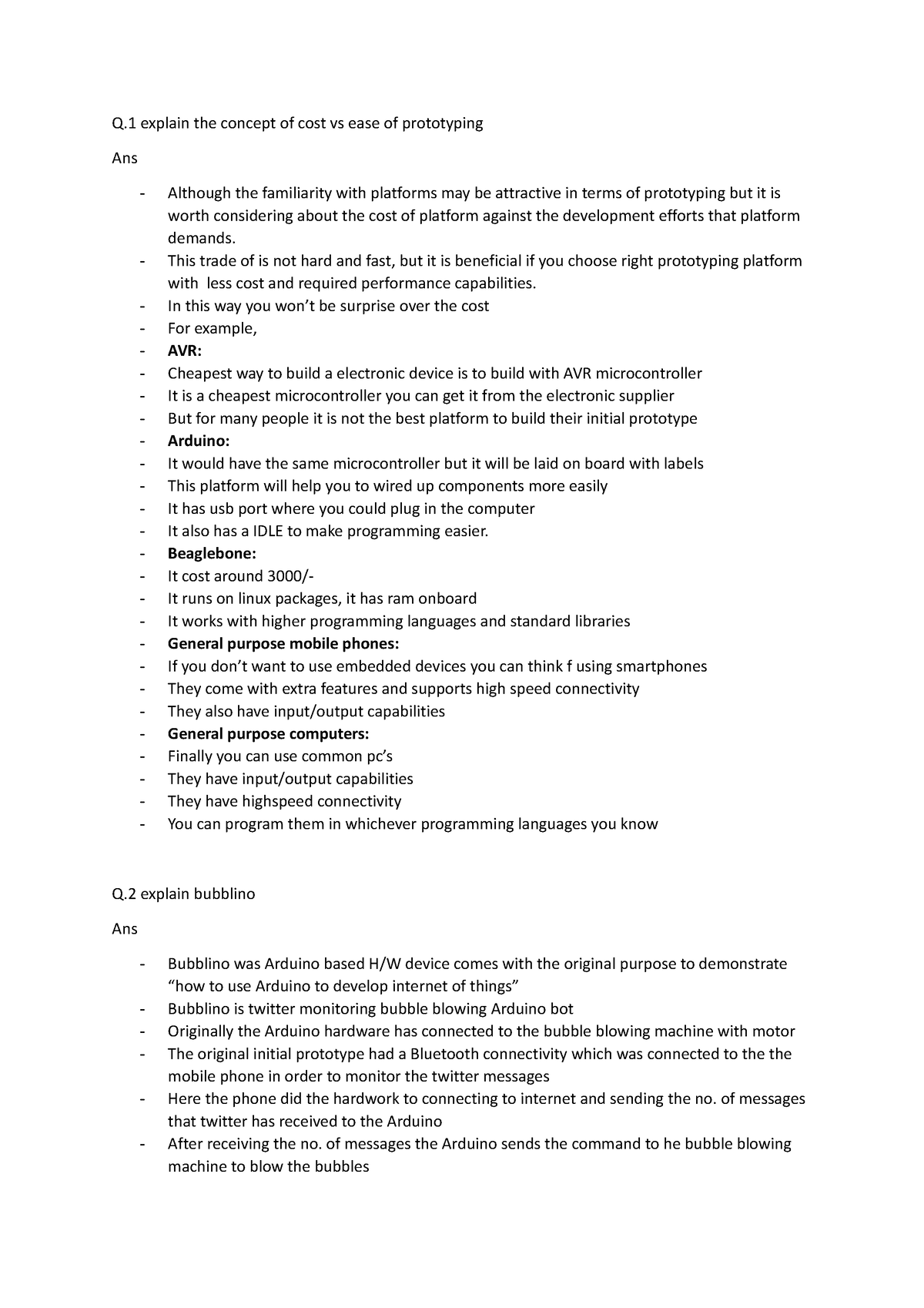 IOT Unit 2 questions with ans - Q explain the concept of cost vs ease ...