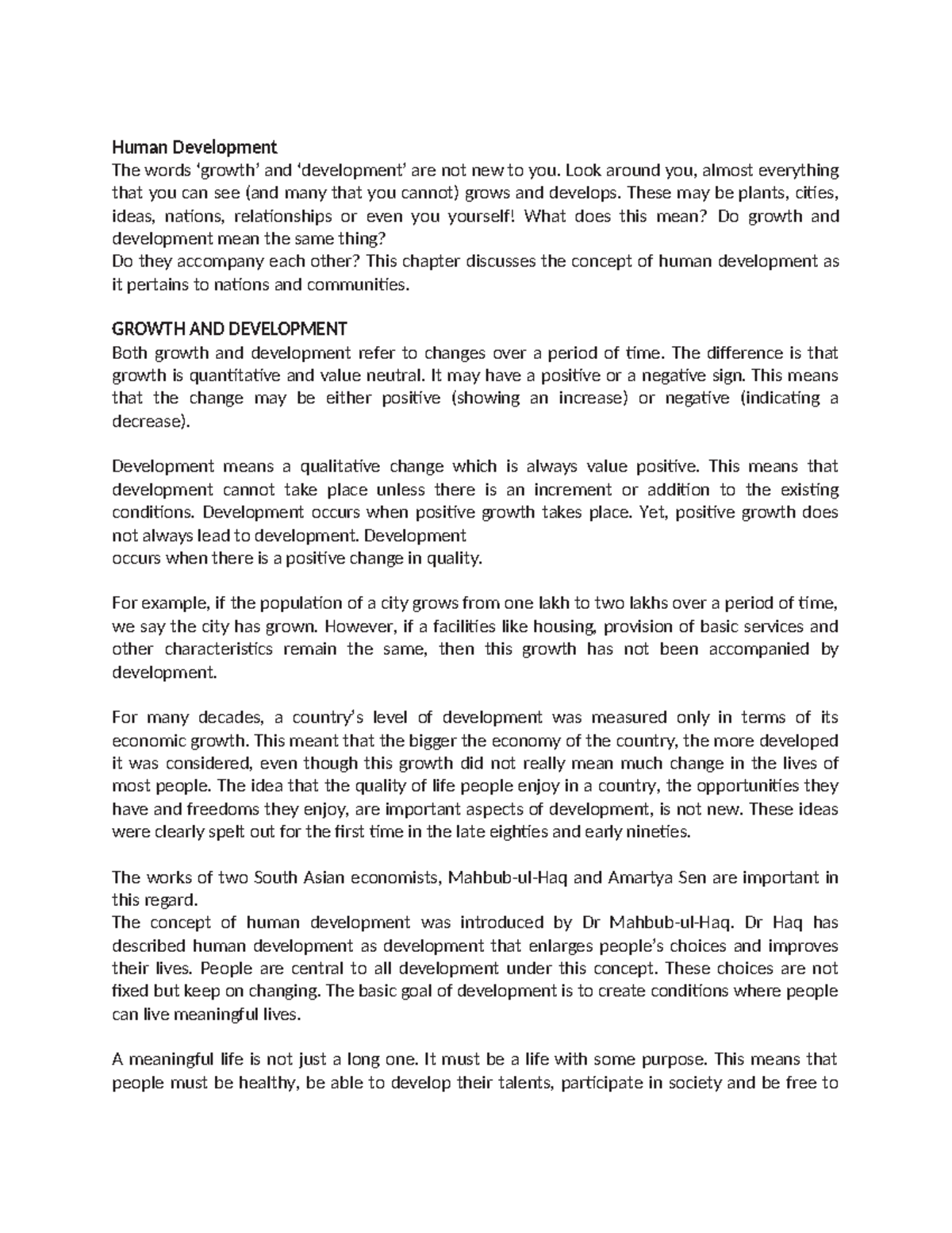 Human Development - Philosophy - Human Development The words ‘growth ...