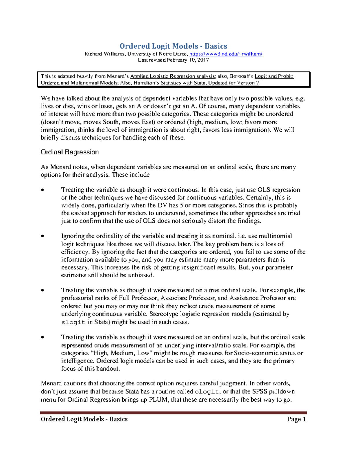 Ordered Logit Models - Basics - Ordered Logit Models - Basics Richard ...