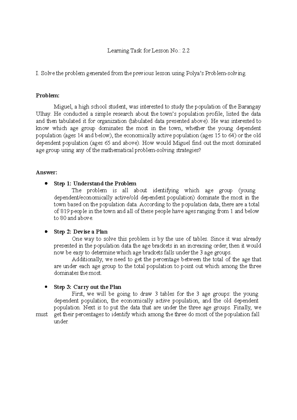 Math11n Learning Activity for Lesson No. 2 - Learning Task for Lesson ...