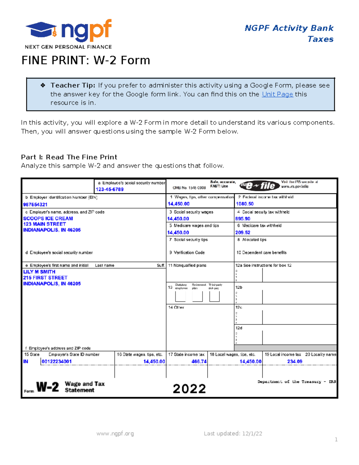 FINE Print W2 Form yes NGPF Activity Bank Taxes FINE PRINT W2