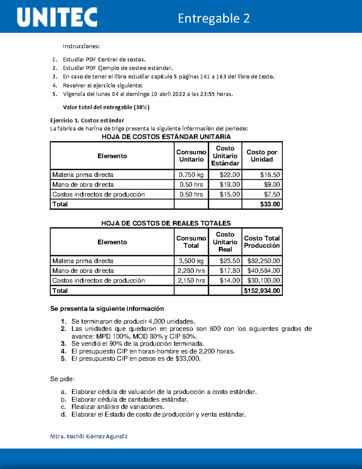 Entregable Gesti N De Costos Y Precios Instrucciones Estudiar Pdf Control De Costos