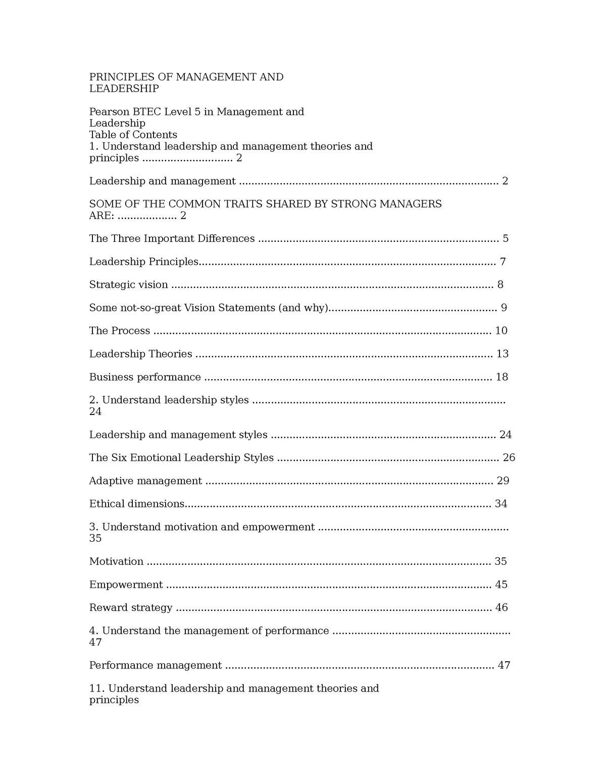 principles of management and leadership assignment