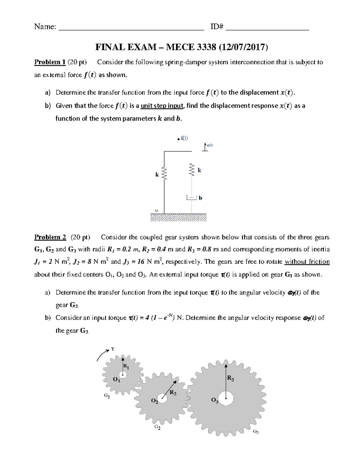 MECE 3338 Final Exam F17 With Solution Corrected - Name