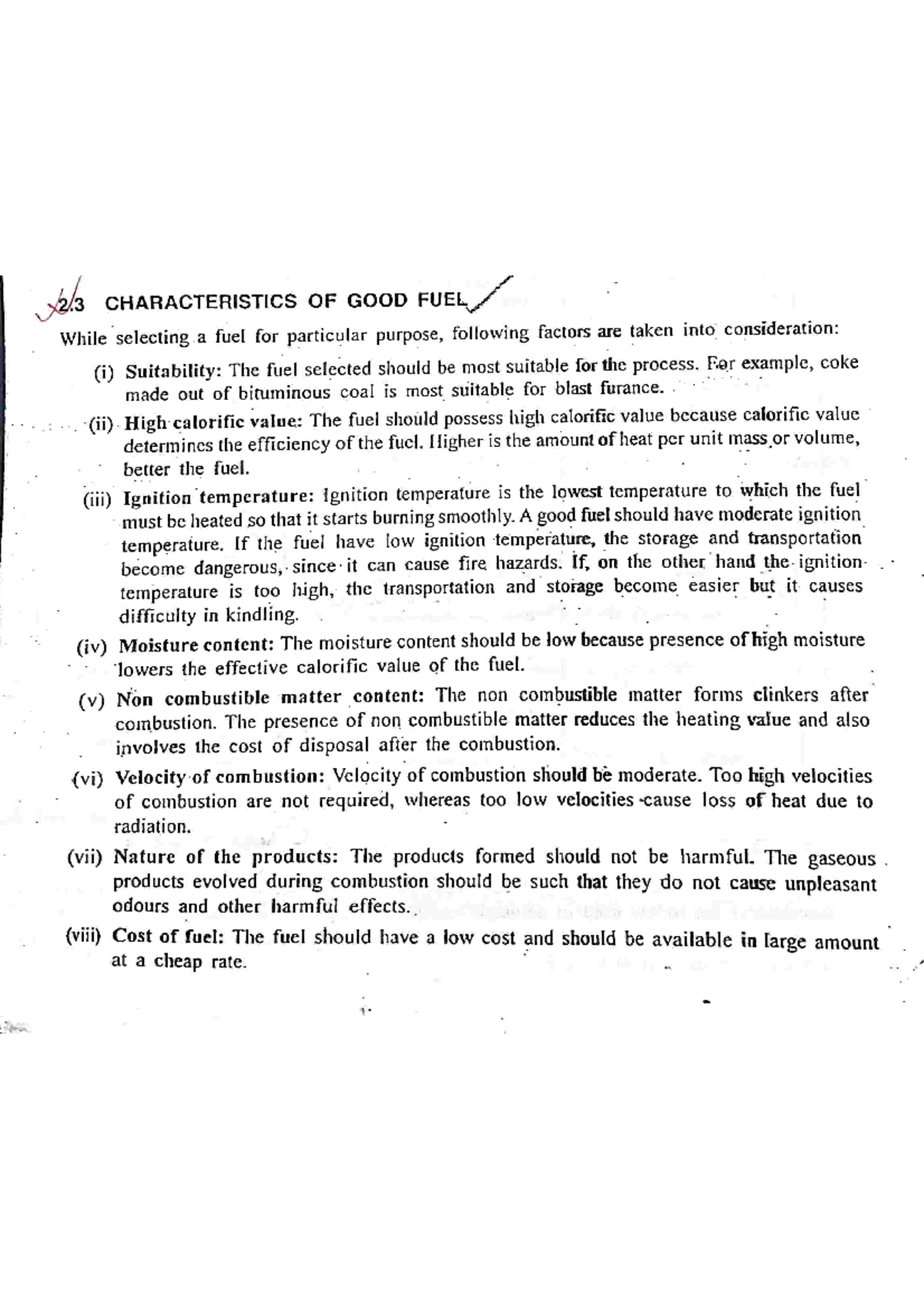 Foil 2 notes 2 CHARACTERISTICS OF GOOD FUEL While selecting a fuel